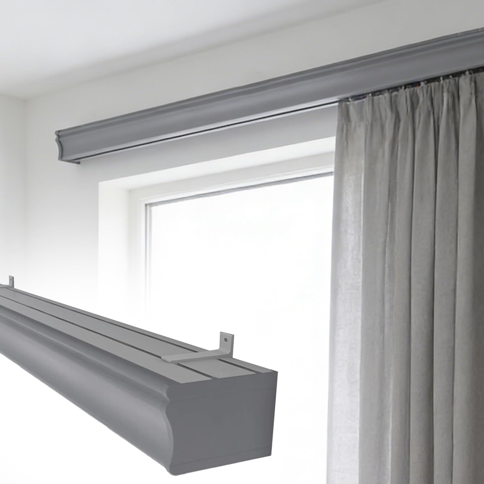 Karnisz Karnisz 3 W 1 Z Szyną, Podwójna Szyna I Lambrekin Do Zasłon Montowanych Na Ścianie, Dekoracyjna Aluminiowa Listwa Gzymsowa I Szyny(Gray,170cm (5.6ft))