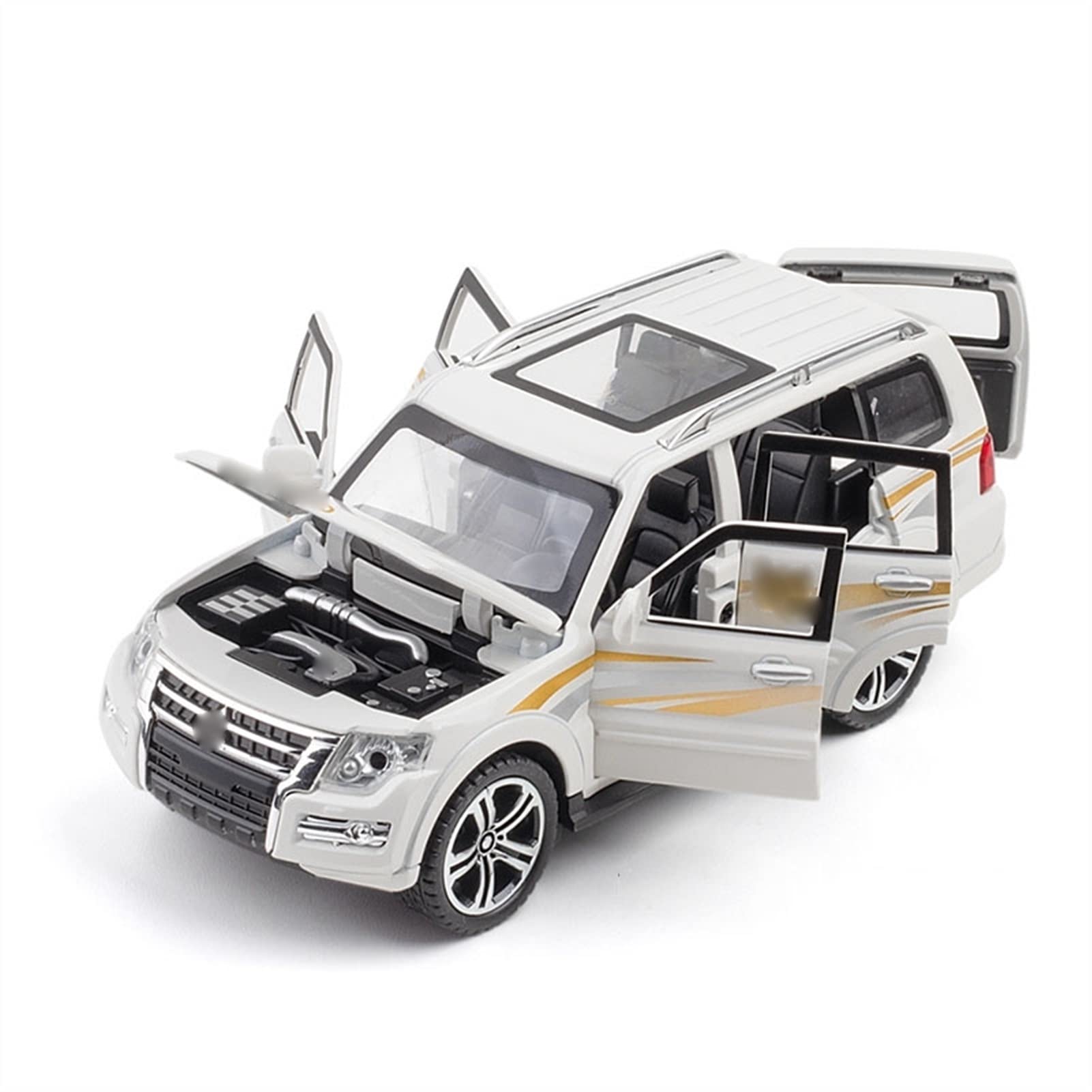 Diecast Car 1:32 For Mitsubishi For Pajero Alloy Car Model Diecast Metal Toy Vehicles Model Simulation Sound Light Collection Kids Toy Gift (Color : White)