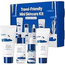 ROUND LAB Birch Juice Moisturizing Mini Kit, 4-Step Travel Size Skincare Set (Cleanser, Toner, Serum, Cream), Daily Skin Care Routine Trial Kit for Acne-Prone and Sensitive Skin, Korean Skin Care