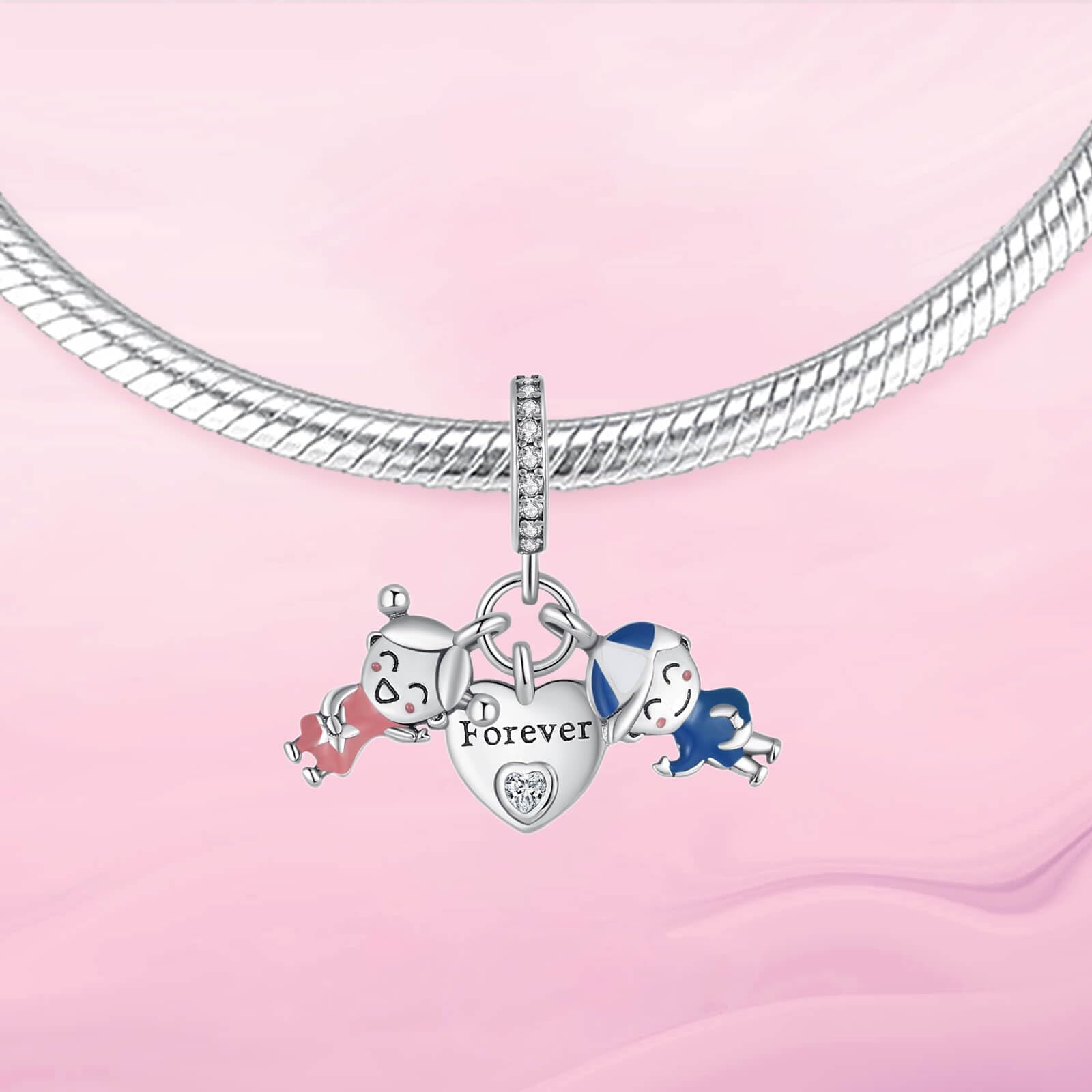VALGACLS Boy & Girl Forever Charm - 925 Sterling Silver Charms for Bracelets and Necklace - Little Girls and Boys