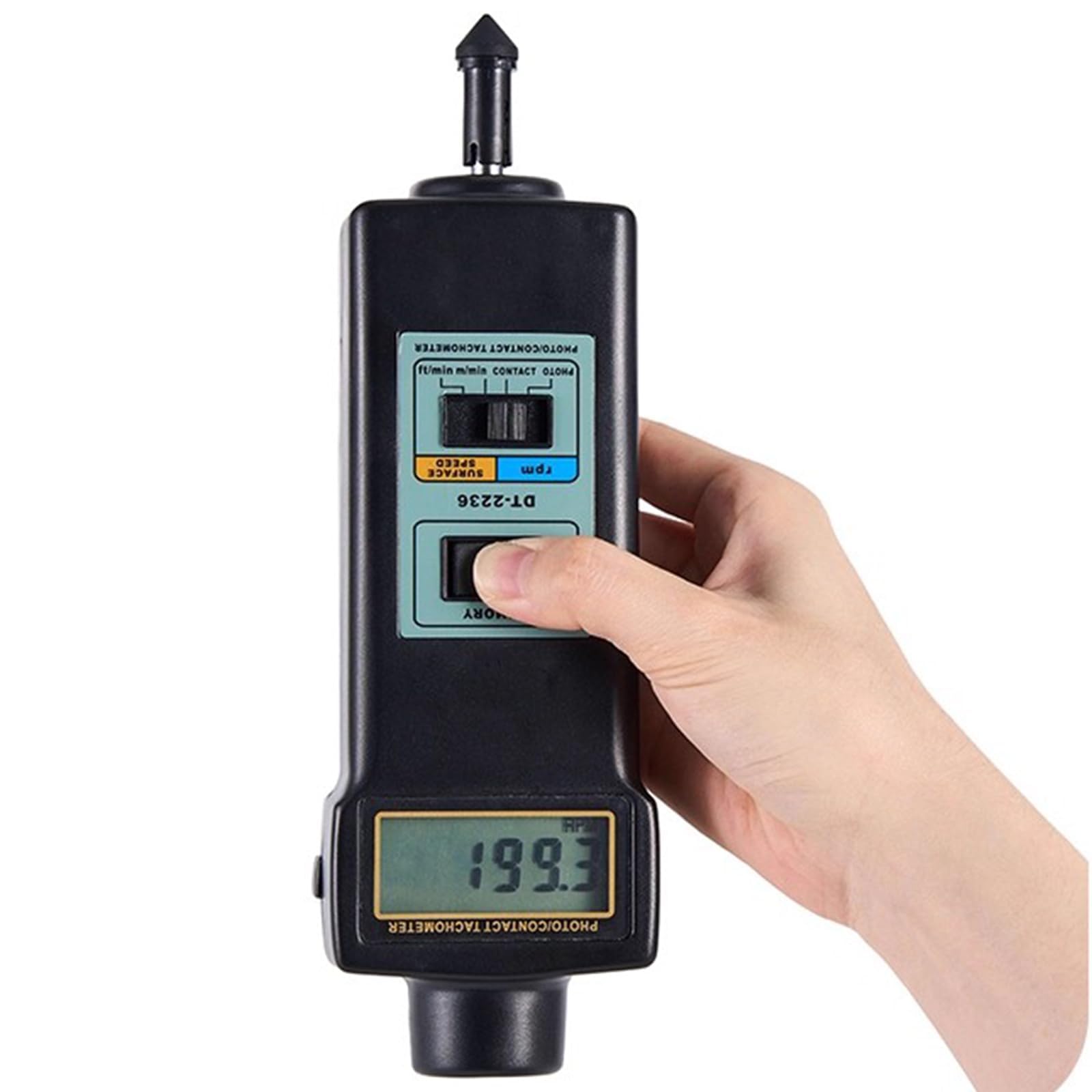 COYEUX Tacómetro Digital, medidor de RPM con Contacto y fotográfico (2,5-99 999 RPM), con 4 sondas, medición de Velocidad Lineal (m/min, ft/min), para Motores y Ventiladores