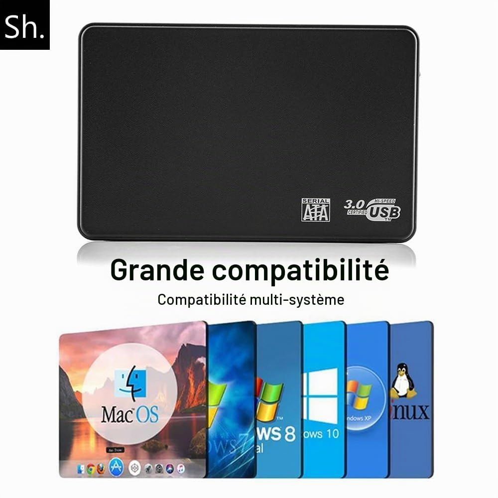 Boîtier Disque Dur Externe 2,5" SATA USB 3.0 HDD SSD Portable 5Gbps UASP Noir