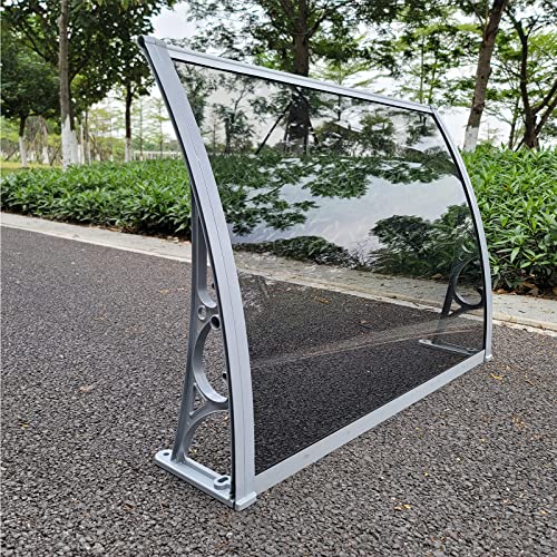 Toldo de policarbonato con marco de aluminio para puerta, resistente a la intemperie, para puerta delantera, porche, refugio al aire libre con soportes curvos (31.5 x 39.4 pulgadas)