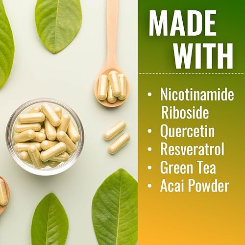 Miniatura 4 de Vitamatic NAD Nicotinamide Riboside Supplement 1300mg 60 Ct - Support Healthy Aging, Cellular Energy Production, Made with Riboside, Quercetin,