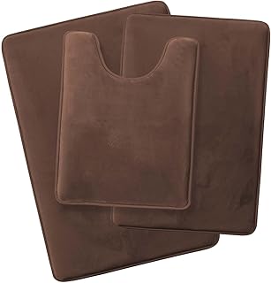 Clara Clark 3 Piece Bathroom Rugs Sets - Memory Foam Bath Mat Set, Ultra Soft, Plush, Cozy, Non Slip, Machine Washable, Quick Dry Bathroom Rugs - Cocoa Eclipse