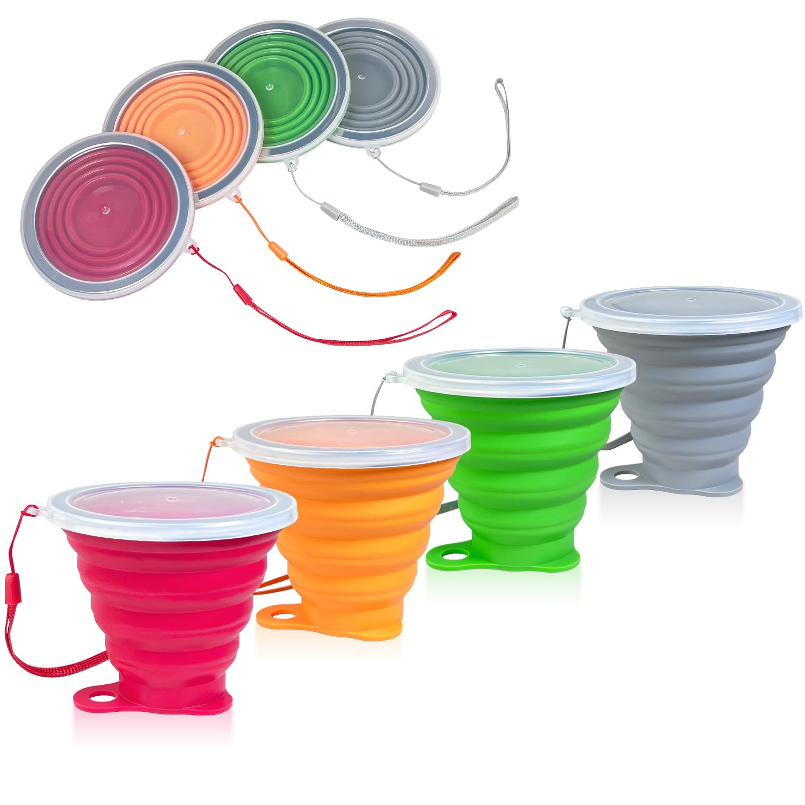 Lot de 4 gobelets pliables en silicone 260 ml avec couvercles