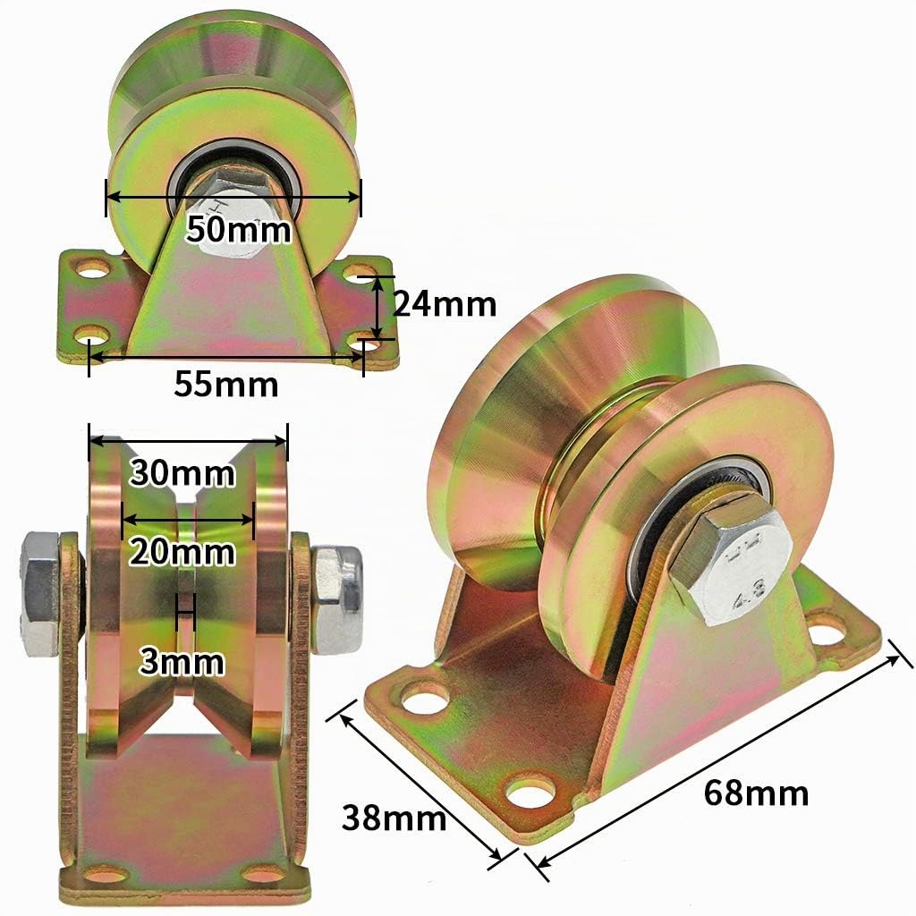 Skelang - Rueda para puerta corredera (4 unidades, 50 mm, ruedas de acero con ranura en V, para puerta deslizante, puerta de fábrica, puerta de entrada, capacidad de carga 295 kg por rueda)