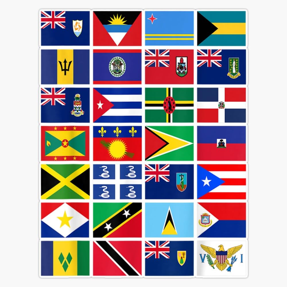 Caribbean Flags Unity Pride Souvenir Geography Gift Sticker Vinyl Decal Bumper Sticker 5"