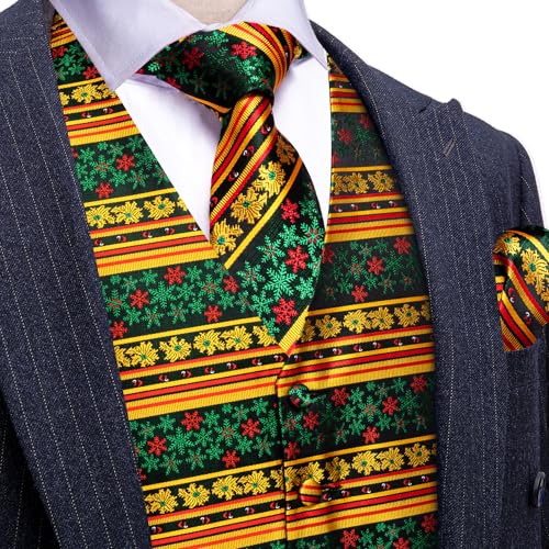 Image of Barry.Wang Mens Red /Green Christmas Suit Vest Holiday Xmas Waistcoat Tie Set Party Tuxedo