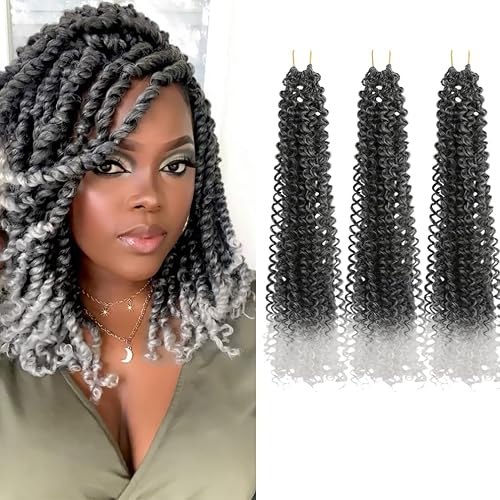 Passion Twist Hair Extensions Black to White Curly Crochet Hair 12 Inch Short Cu