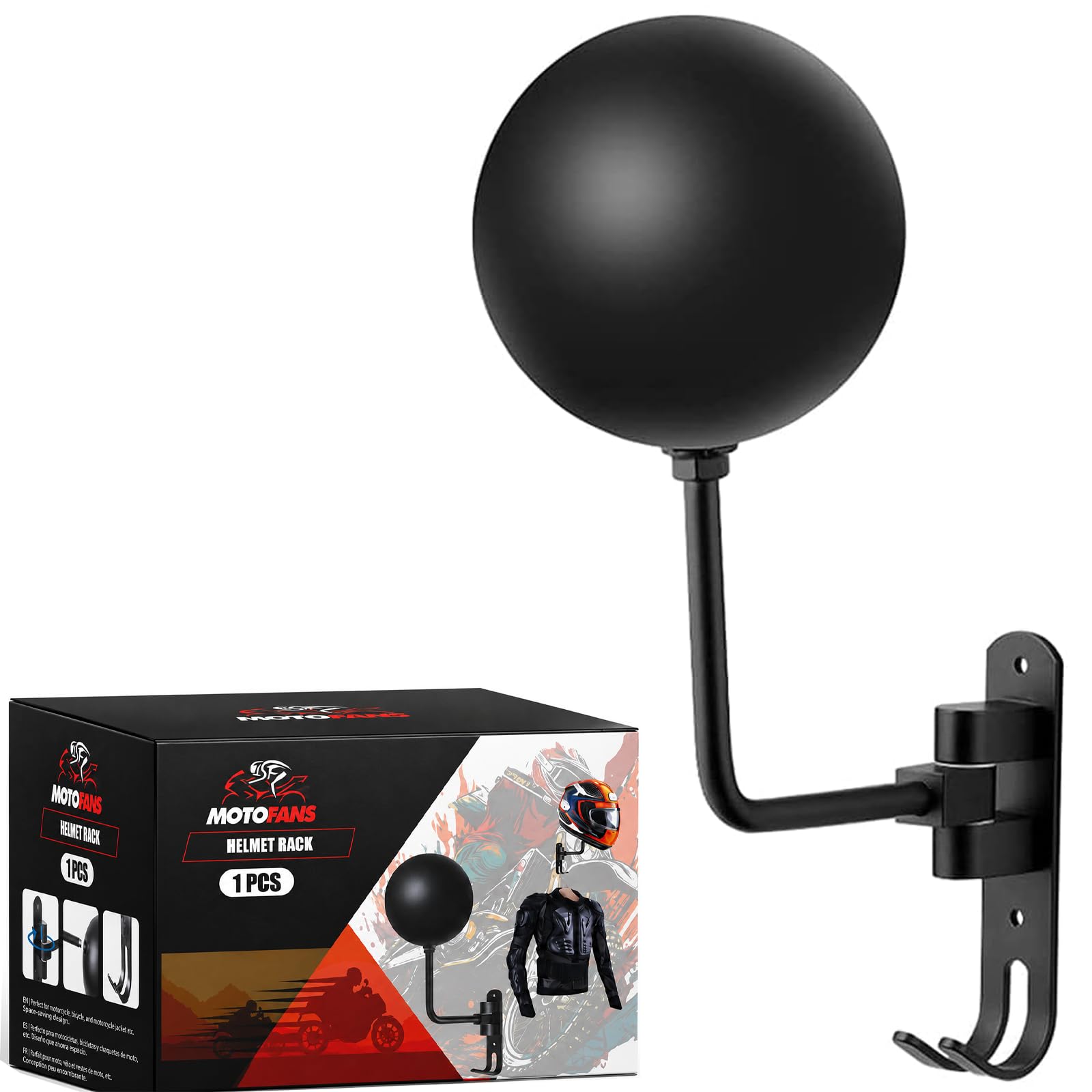 Skull Helmet Rack Helmet Holder Wall Mount Helmet Rack with 2 Hooks Helmet Hanger for Coats,Caps,Baseballs,Rugby Helmet,Motorcycle Accessories-image-8