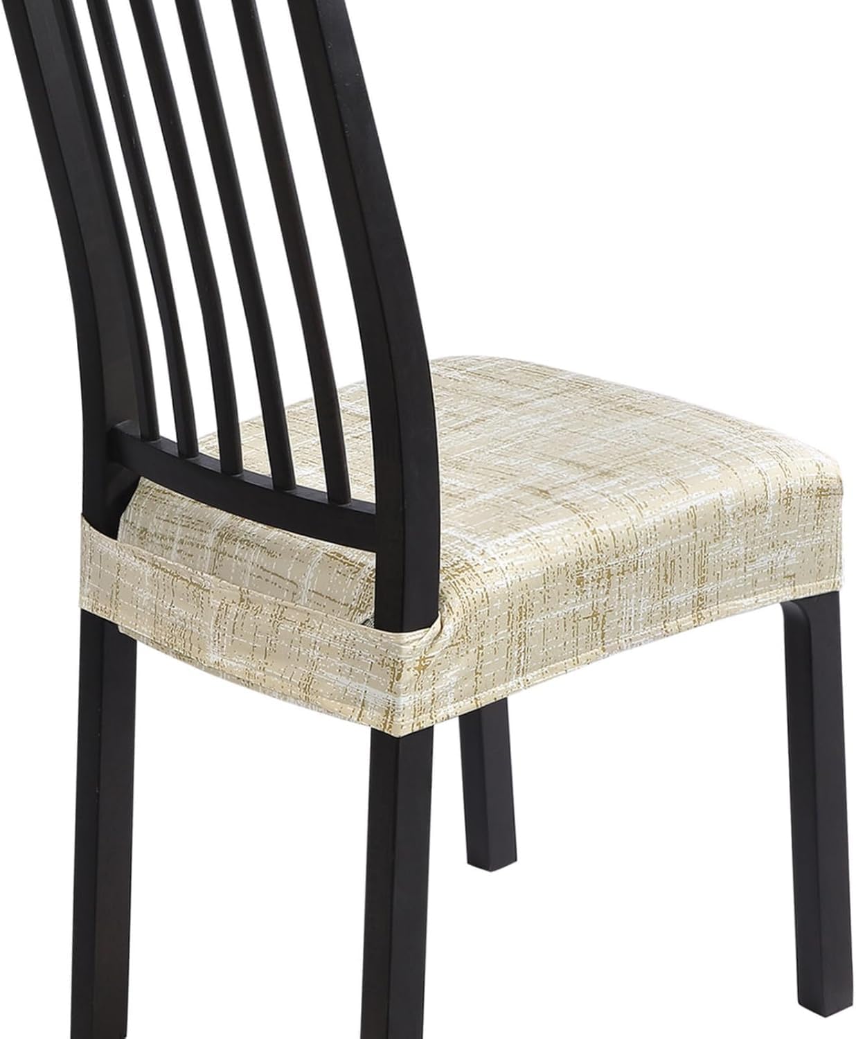 SearchI Dining Chair Seat Covers Set of 2, Rear Covered, Beige Linen-Look
