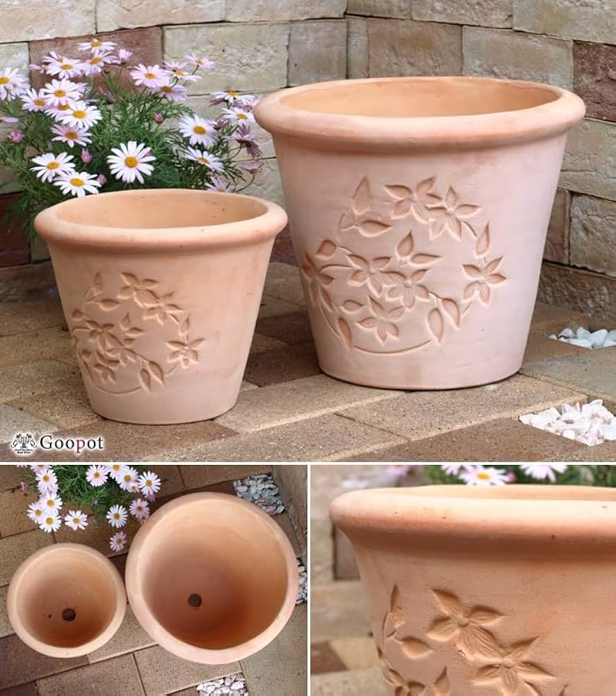 Amazon.co.jp: 植木鉢 おしゃれ フラワー デザイン 丸型 素焼き鉢