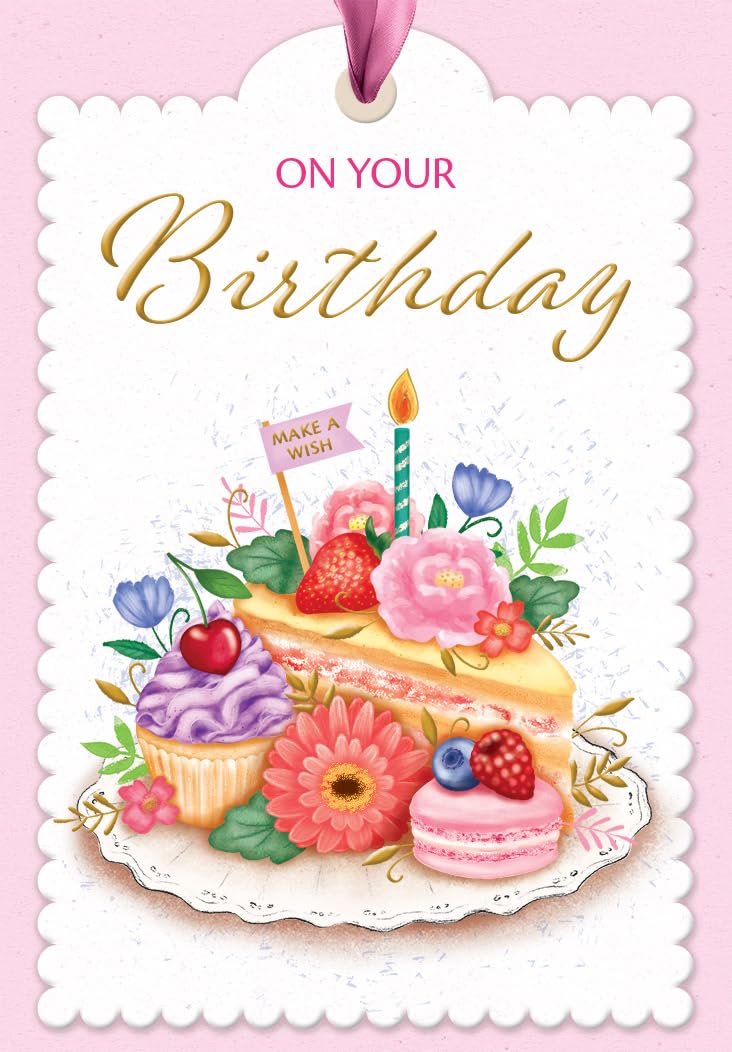 Piccadilly Greetings On Your Birthday Card Cake Slice - 7 x 5 inches