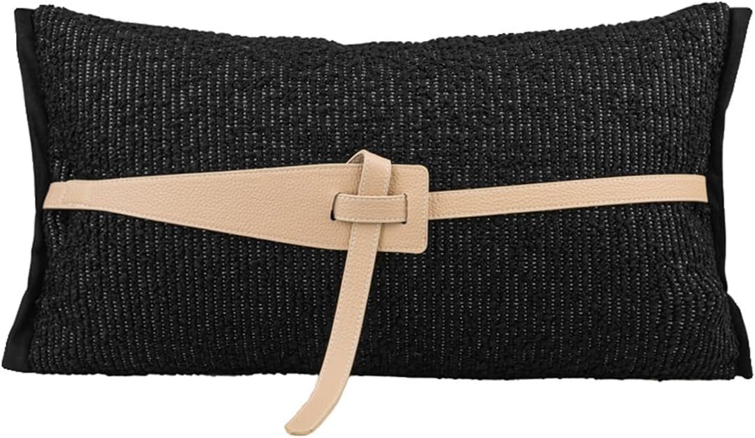 Croker Horse 12x20'' Inches Throw Lumbar Pillow Cushion Covers - Rectangular with PU Leather Belt Couch Sofa Waist Pillow Cover for Living Room Bedroom (Beige)