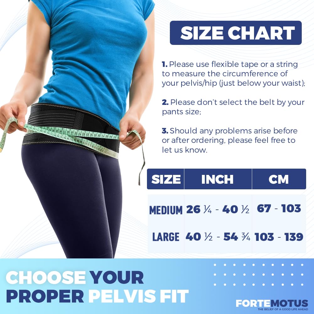 FORTEMOTUS Ceinture Sacro-Iliaque, Ceinture de Hanche Pelvienne Unisexe, Soutien Lombaire Compression pour Homme et Femme pour Soulager Douleur de Sciatique, Bas, Dos, De l'aine, L