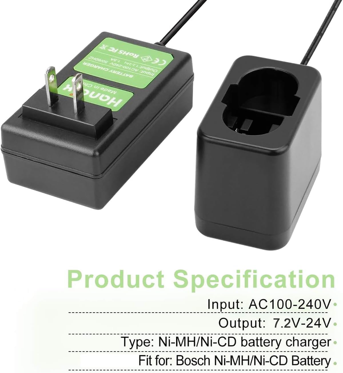7.2V- 24V Ni-MH Ni-CD Charger Compatible with Bosch BAT030 BAT031 | BAT240 BAT299 5102607 335561 2607335 335448 4462607 2607335