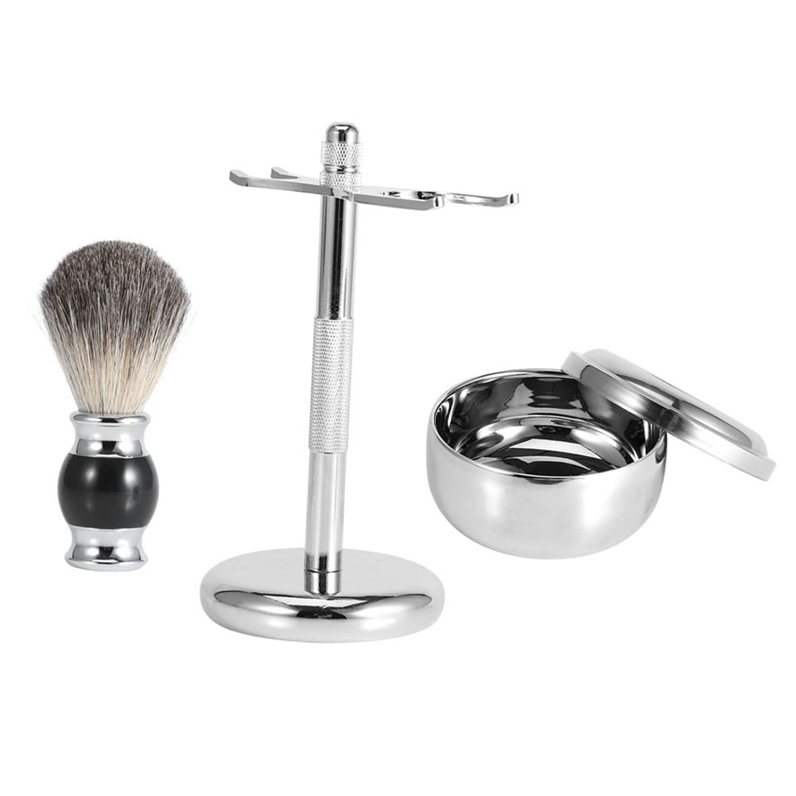 Jiawu Kit di Strumenti per la Rasatura Uomo con Supporto per Supporto, Pennello Barba in Pelo di Tasso Sintetico, Ciotola per Sapone in Lega, Set Tradizionale per Rasatura Bagnata per Uomo, Barba con