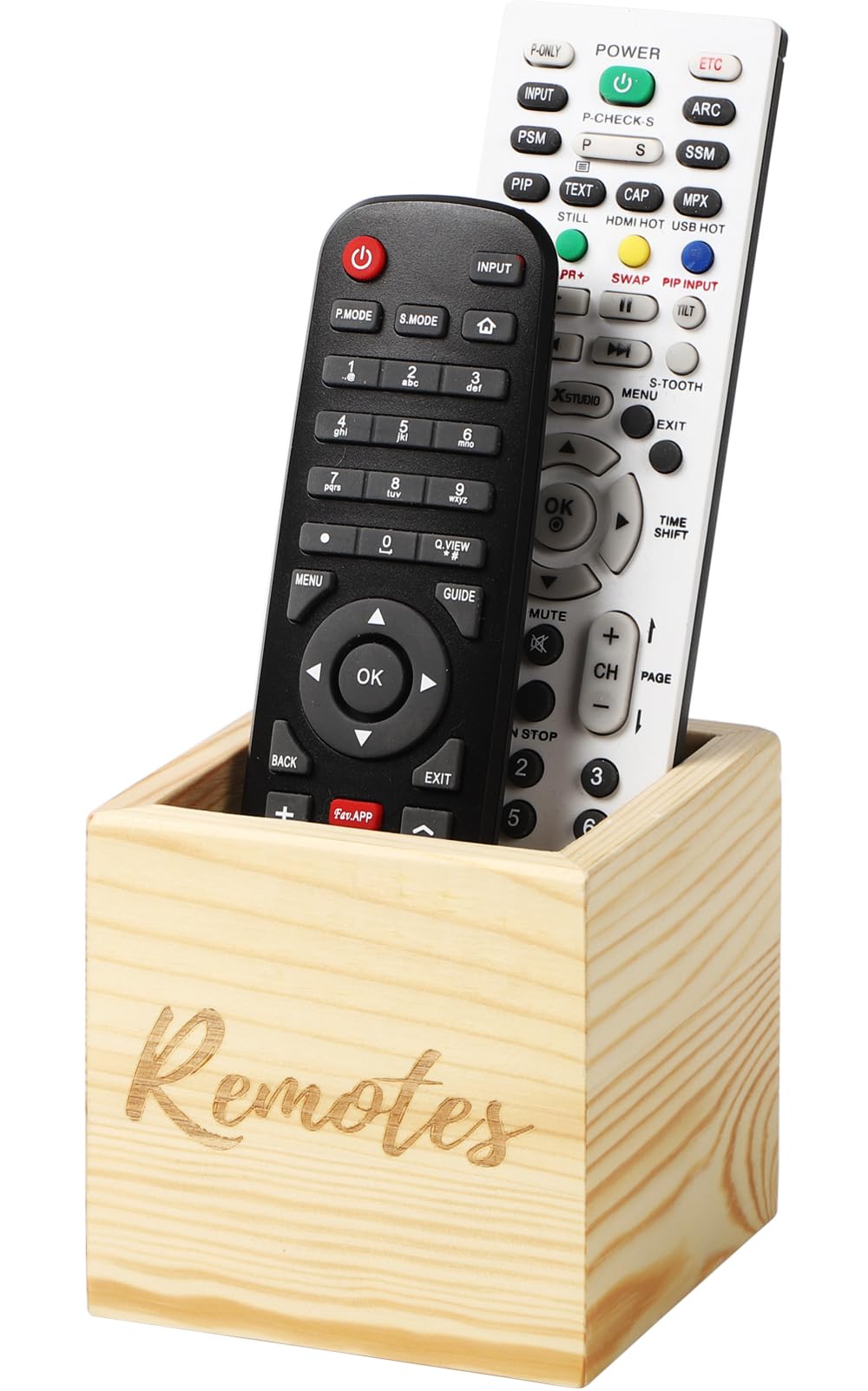 COOLEXWood Farmhouse Remote Holder for 2 or 3 Remotes - Premium, Rustic Design, Perfect Home Decor Gift, New Zealand Pine, 100% Solid Wood, 0.2 kg