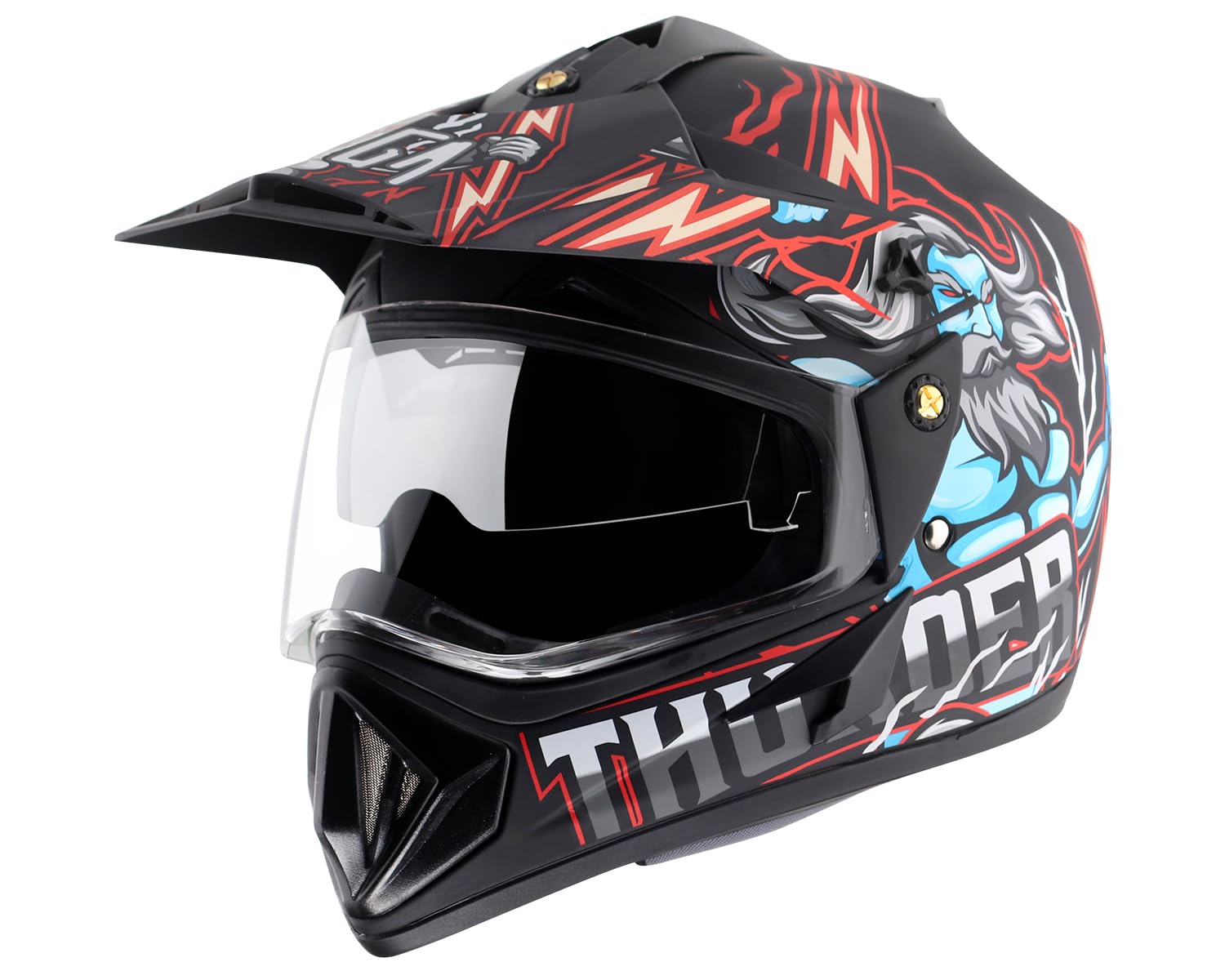 Vega Off Road Thunder Full Face Helmet (Dull Black and Red, Medium)-image-17