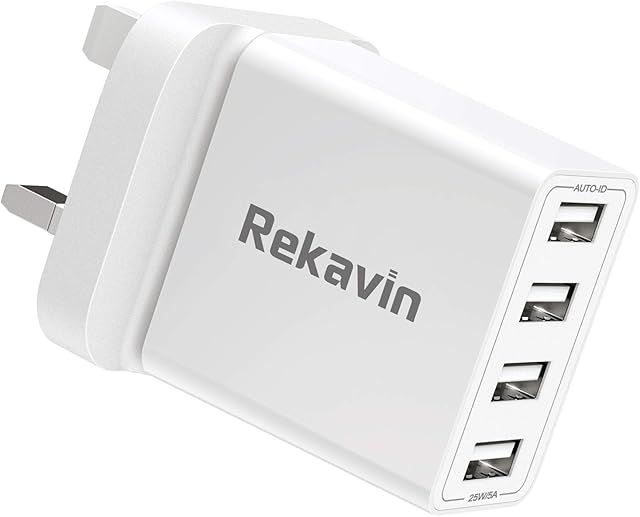 USB Plug UK Mains Charger,Rekavin Multi USB Plug Adaptor UK 4 Port/5A Phone USB Wall Charge Power Adapter Fast Charging for iPhone 13 12 11 pro Max 10 XS XR X 8 7 6 6S Plus 5S 5C SE 5,Samsung,ipad