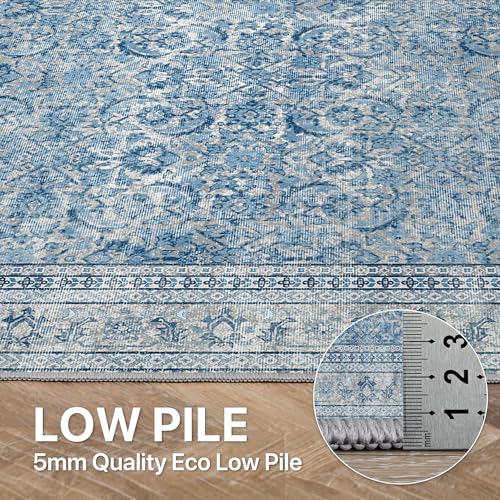 Tapis antidérapant bohème 200x290 cm bleu lavable en machine
