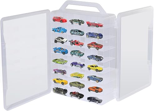 Ngdiluxury Double Sided Storage Case for Hot Wheels Storage with Carrying Handle, Portable 1/64 Scale Toy Cars Storage Box Compatible with 92 Matchbox Hot Wheels Storage, Case Only 2 Pack
