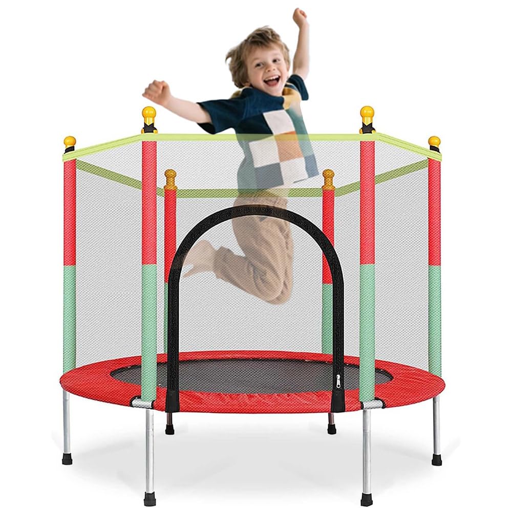 Ccarzzi Trampoline 4.6FT/140CM Toddler Trampoline Round with Safety Enclosure Net, Indoor & Outdoor Playset for Boys & Girls Aged 1-8
