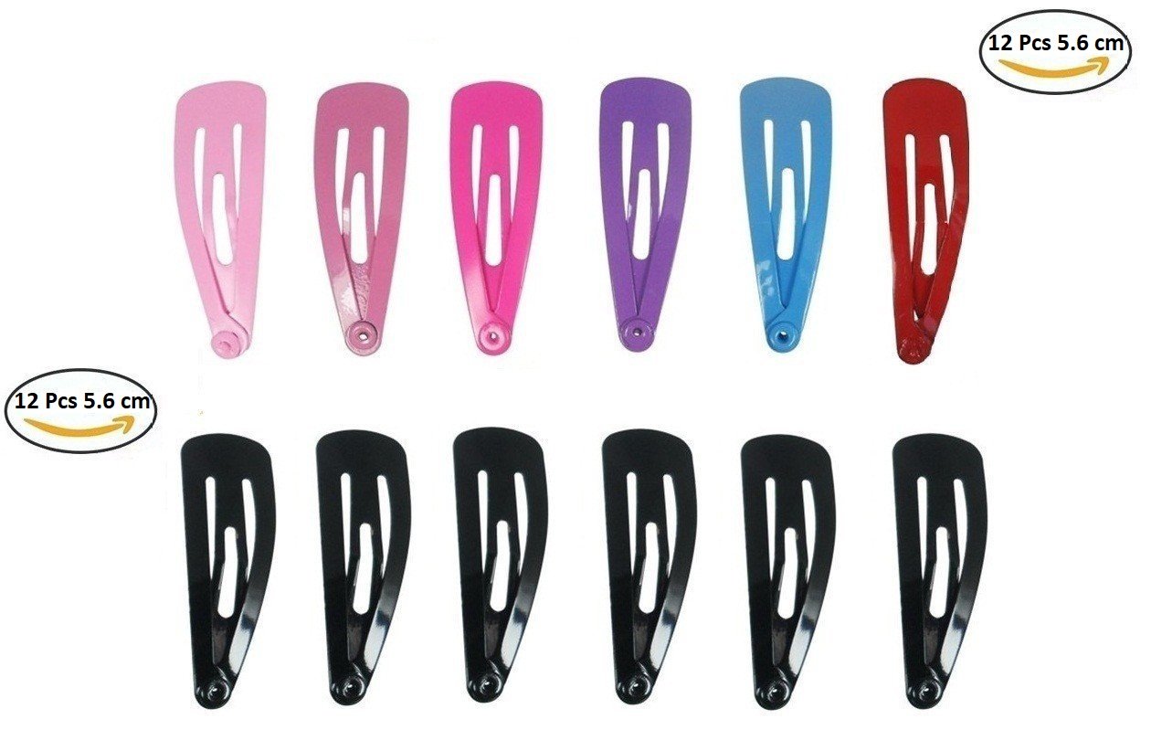 24 Pcs 2.2 Inch Tik Tak Metal Triangle Hair Pins Set (6 Pairs Black & 6 Pairs Random Solid Colors) for Girls Women