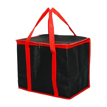 Lilaly Styrofoam Cooler Food Delivery Bag, Insulated Grocery Bags Insulated Cooler Bag for Hot or Cold Food Delivery, Groceries, Travel, ShoppingBlack & Red