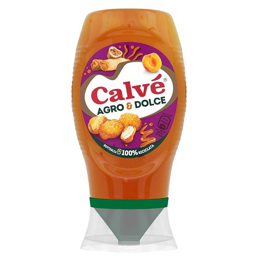 Calvé Salsa Agro & Dolce, Formato 250 ml, Salsa Agrodolce Fruttata, Dolce e Bilanciata, Ideale per Fritti e Finger Food, Senza Aromi e Coloranti, Senza Glutine, Vegano, Bottiglia 100% Riciclata
