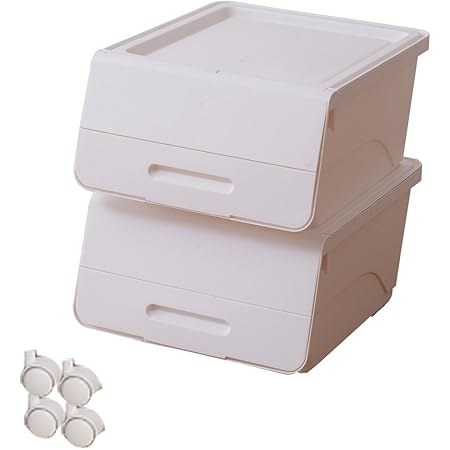 Amazon Co Jp サンカ 日本製 収納ボックス ふた付き 2個組 レギュラー 浅型 Froq フロック キャスター付き 積み重ねok オープン時ふた固定可能 幅38 5 奥行46 高さ24cm 完成品 ホワイ トfr 23wh 2 C ホーム キッチン