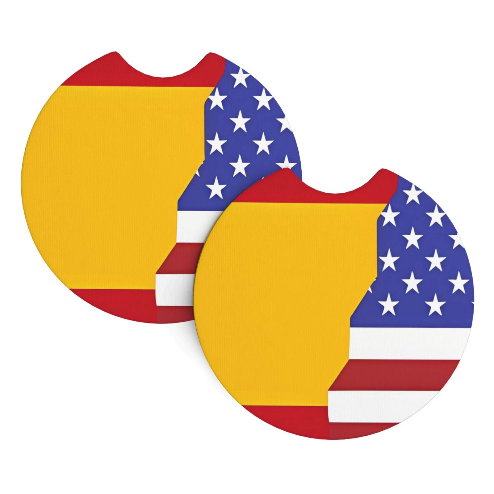 American Spain Flag Car Interior Cup Holder Pad 2 PCS Car Coasters Scratch-resistant Odorless for Most Cars