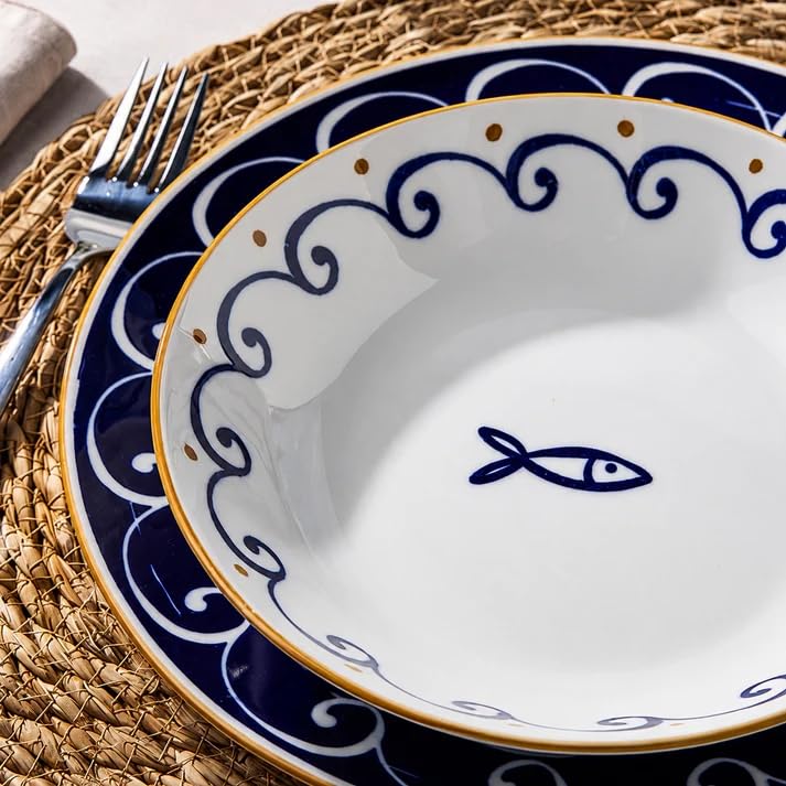 Tognana Sardinia Servizio Tavola 18 Pezzi in Porcellana per 6 Persone, Set Piatti con 6 Piani 27 cm, 6 Fondi 20 cm e 6 Dessert 19 cm, Lavastoviglie e Microonde