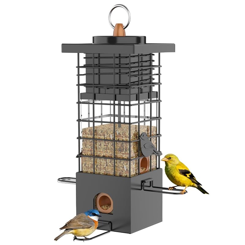 Comedouro para Aves Silvestres em Metal com Proteção contra Esquilos KRUOO, 1,13 kg, Preto