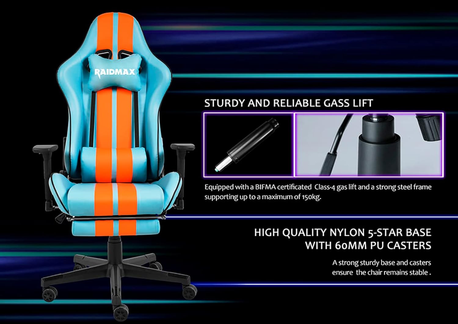 Raidmax Superior DK905 Race Car Computer-Gaming-Chairs Adjustable 3D Armrest, Head and Lumber Pillows, Tilted Base, Flat Reclining Back and Certified Gas Lift