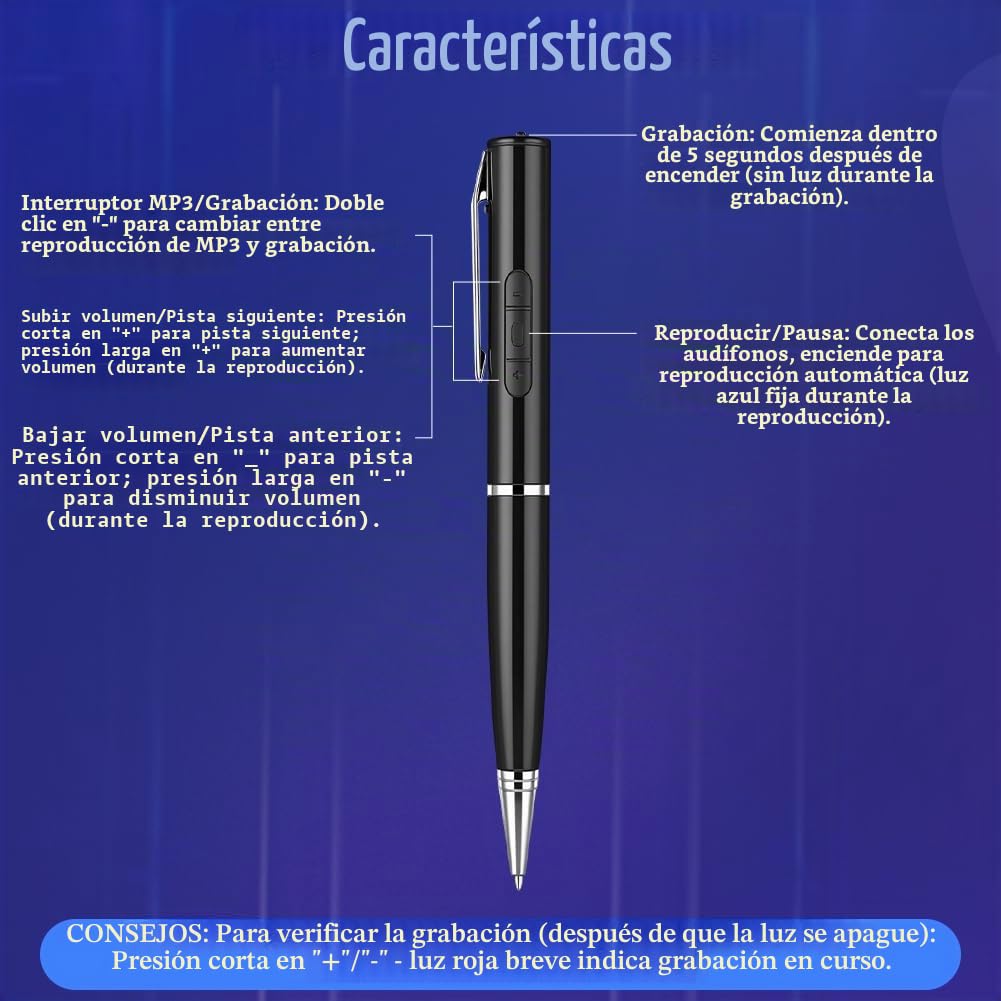 Ainiv Grabadora Voz Digital de 64 GB, Dispositivo Grabación Portátil con Audio HD, Reducción de Ruido Inteligente DSP, para Reuniones, Conferencias, Clases, Entrevistas