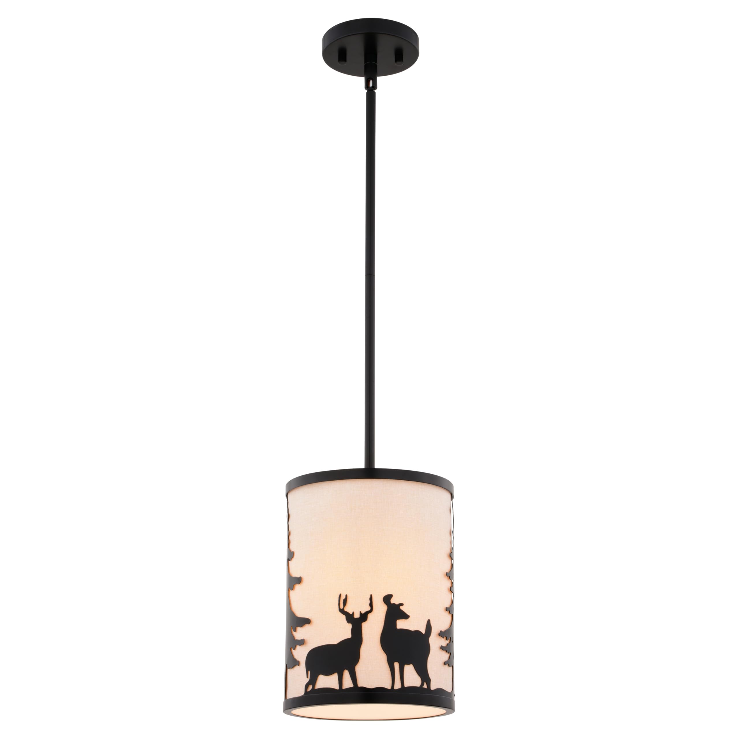 VAXCEL Acadia Bronze Rustic Mini Pendant Ceiling Light White Linen Shade Deer and Tree