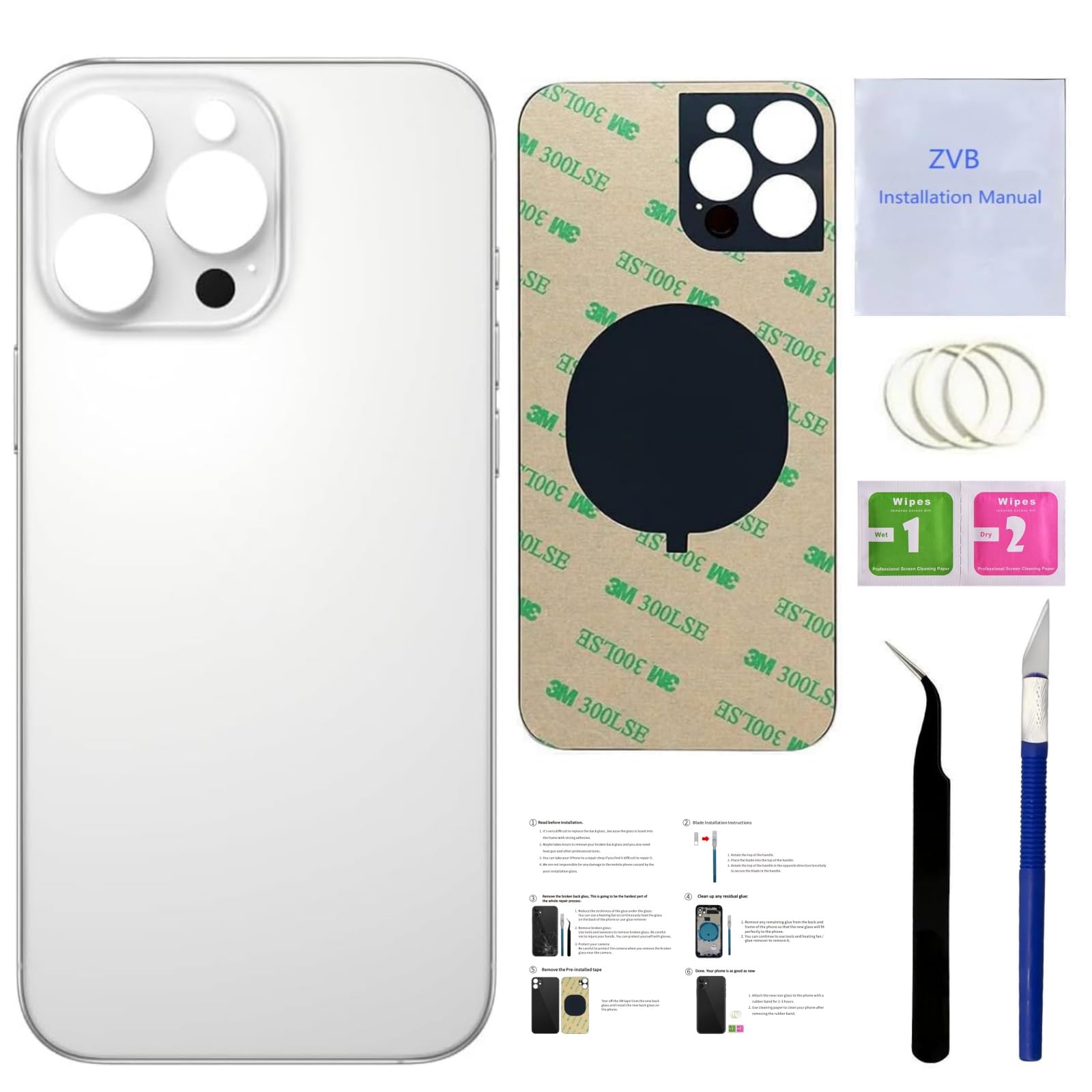 Photo 1 of 16 Pro Max Back Glass Replacement for iPhone 16 Pro Max Back Cover Glass (6.9 Inches) with Pre-Installed Tape + Installation Instruction + Repair Tools (White Titanium)