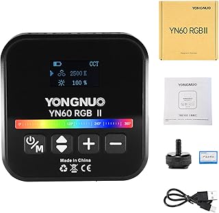 YONGNUO YN60RGB II LED Panel Video Light with OLED Screen, 68pcs LED Lamps 2500-9900K Color Temperature CRI 95+ HSI 0-360 Degree, 25 Special Scene Modes, 2000mAh Built-in Lithium Battery
