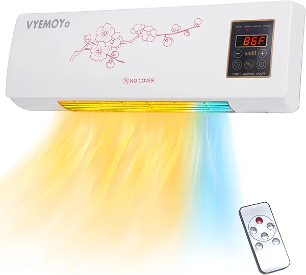 Wall Heater, Electric Space Heater for Bedroom 1400W Electric Heater, LED Display, Adjustable Thermostat, Timer, Safety Protection, Quiet Fan-less Design