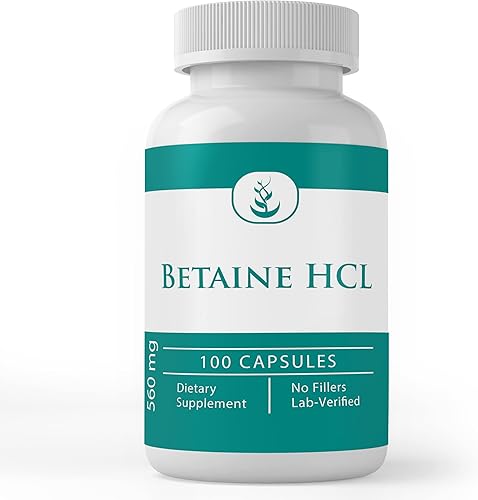 PURE ORIGINAL INGREDIENTS Betaína HCL, (100 cápsulas) siempre pura, sin aditivos ni rellenos, verificado por laboratorio