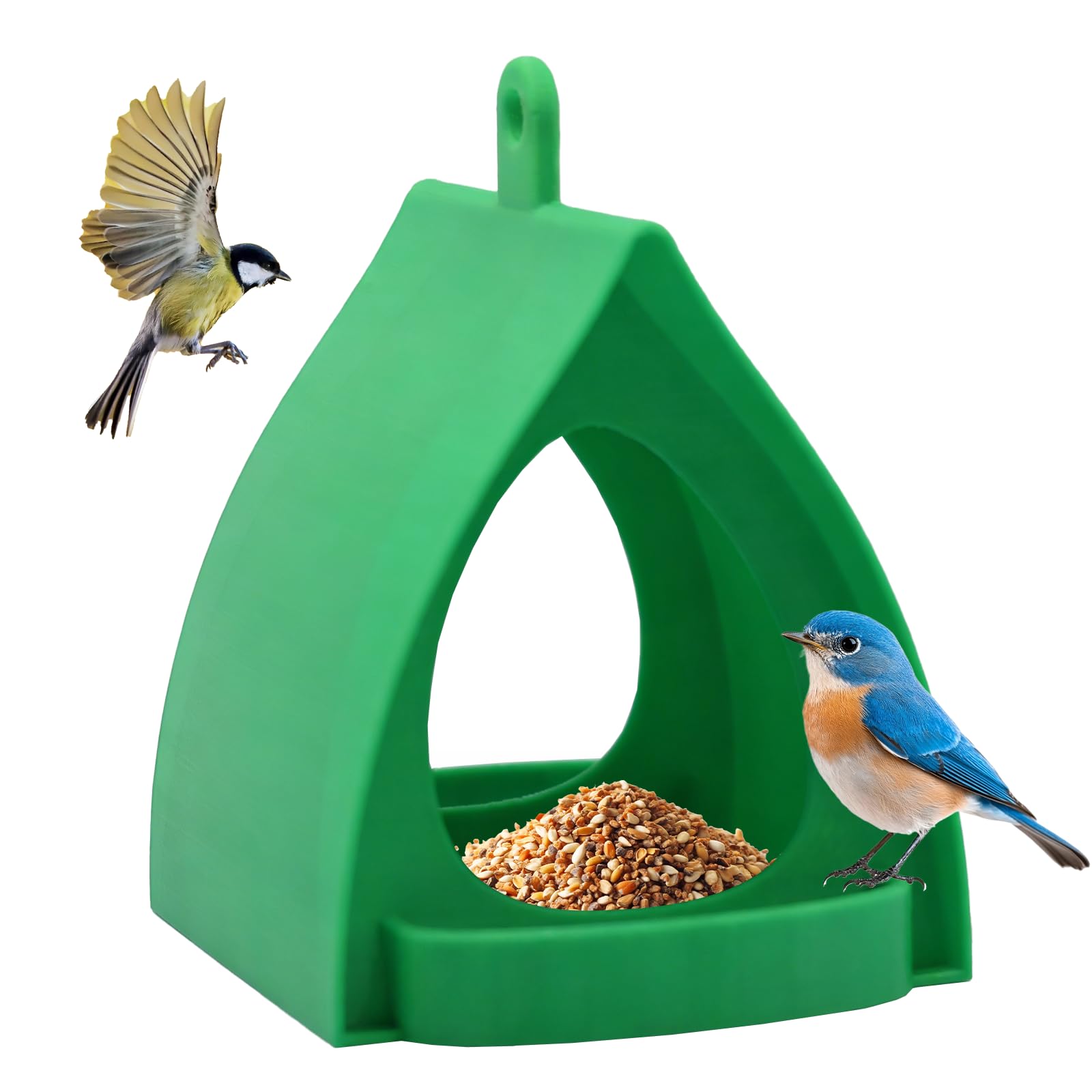 Bird Feeders Hanging Station, With Rain-Resistant Roof Bird Feeding Stations, Birds Feeder House, Open Design Hanger With Top Hook, Wild Bird Feeders for Outdoors Garden Backyard, Terrace (Green)
