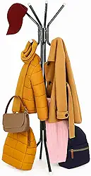 Cabideiro Mancebo De Chão Aço Inox 8 Ganchos Organizador De Roupas Casaco Bolsa Chapéu Multiuso Reforçado (PRETO)