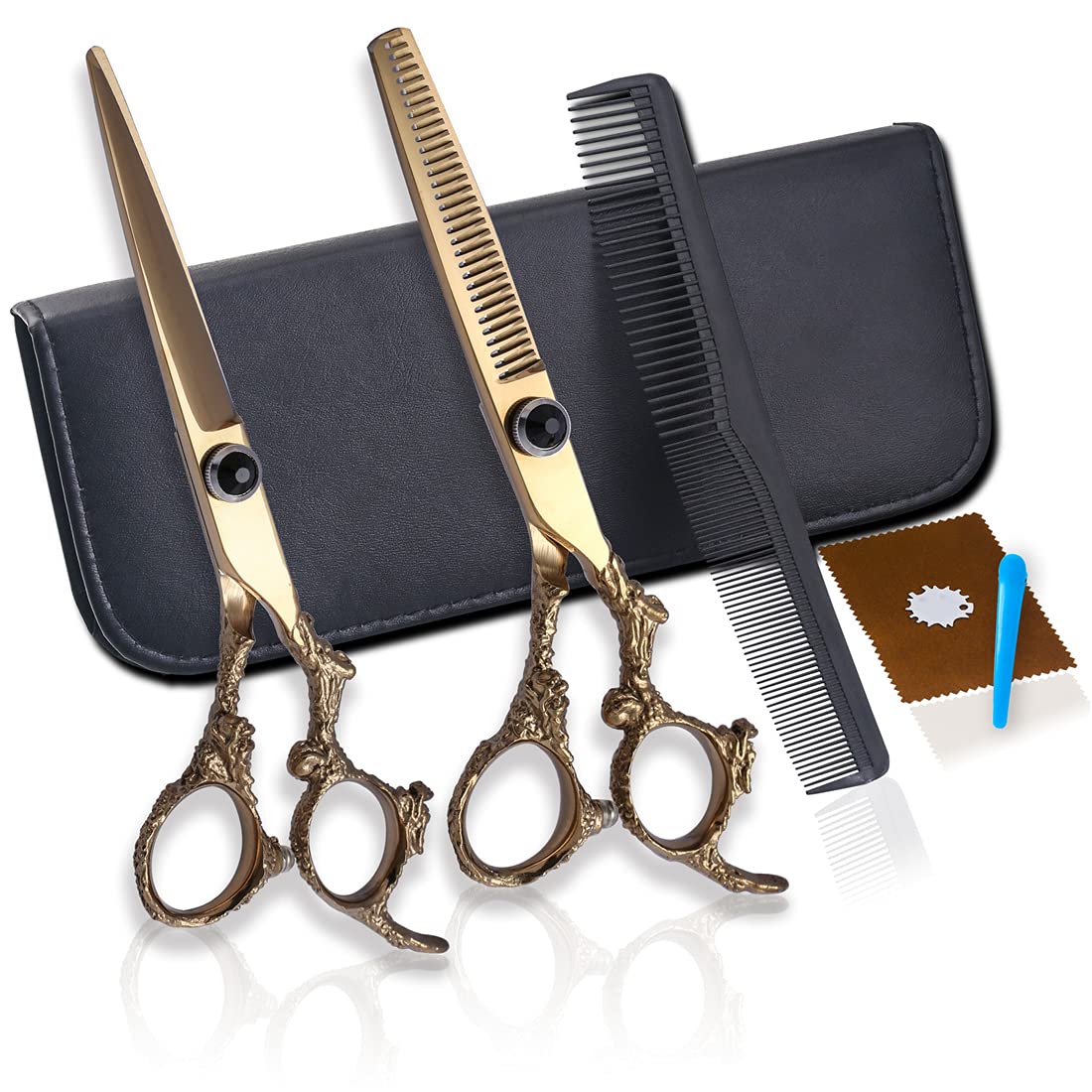 Conjunto de Tijeras de peluquería Profesional de 6.0 Pulgadas, Conjunto de Tijeras de Corte de Pelo de 10 pcs, para barbero, salón, hogar, luz y Afilado