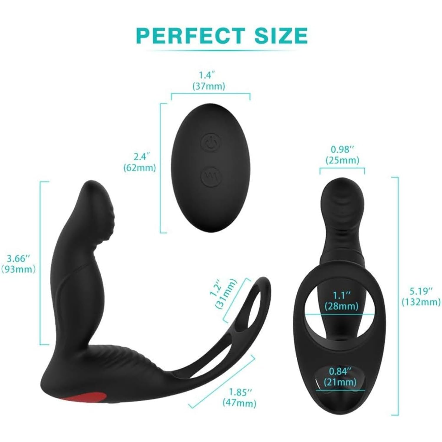 Estimulador prostático con anillo, con mando a distancia, de silicona, recargable e impermeable, para el punto G (9 niveles de intensidad)