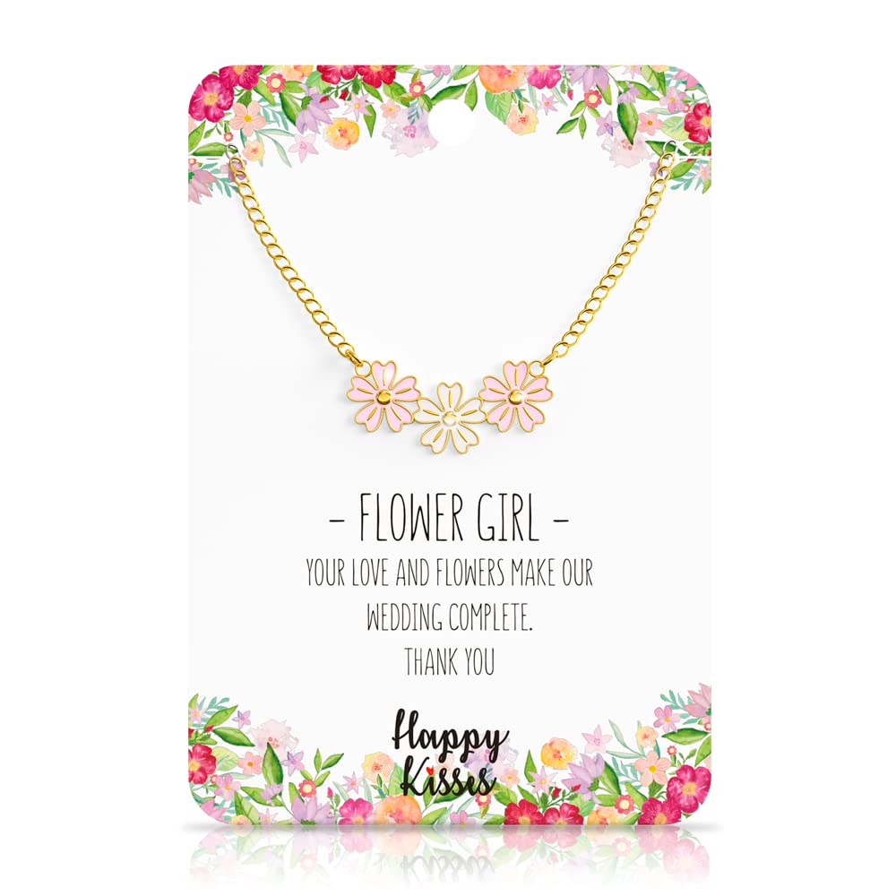 Flower Girl Necklace - Wedding Gift from Bride - Flower Girl Gifts – Multiple Wedding Colors - Hypoallergenic 18K Silver - Adjustable Chain
