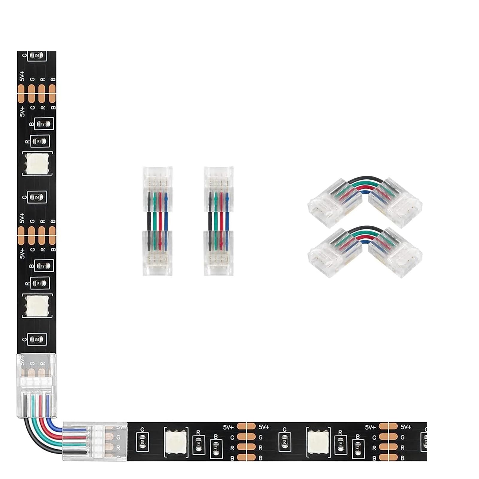 LED Strip Connector 4 Pin 8 mm Right Angle Adjustable H/L Shape ...