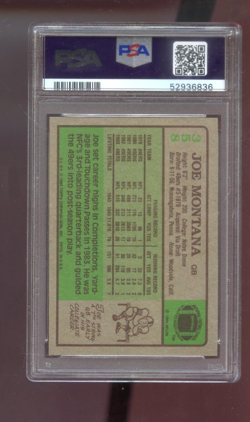 1984 Topps #358 Joe Montana San Francisco 49ers PSA 8 NM-MT Graded Football Card