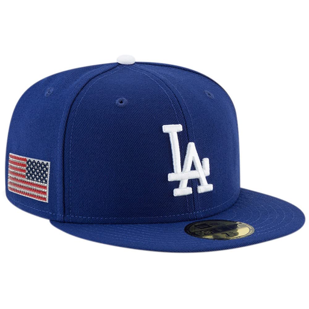 New Era LA Los Angeles Dodgers 59FIFTY Swarovski Flag Fitted Cap, Blue Hat